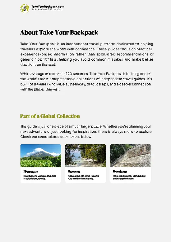 example page 1 from our offline Travel Guide for Costa Rica